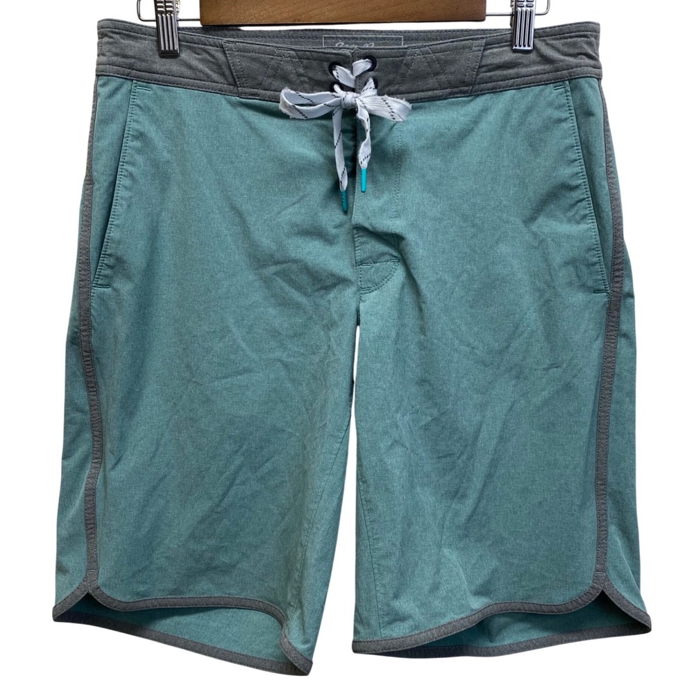 Eddie Bauer Hybrid Board Shorts Mens 32 Teal‎ Grey Stretch Quick Dry Scalloped